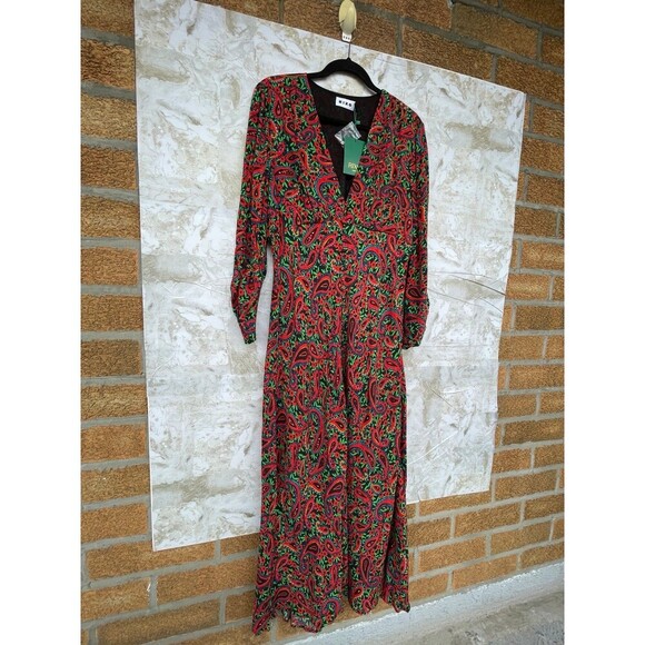 RIXO London Women's Red Katie Paisley Crepe Midi Dress size UK XL USA size 12 - Picture 8 of 13